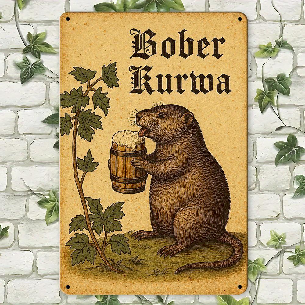 

Beer-Drinking Beaver Metal Sign - 19.81x29.97cm Quirky Bar & Cafe Decor чистый
