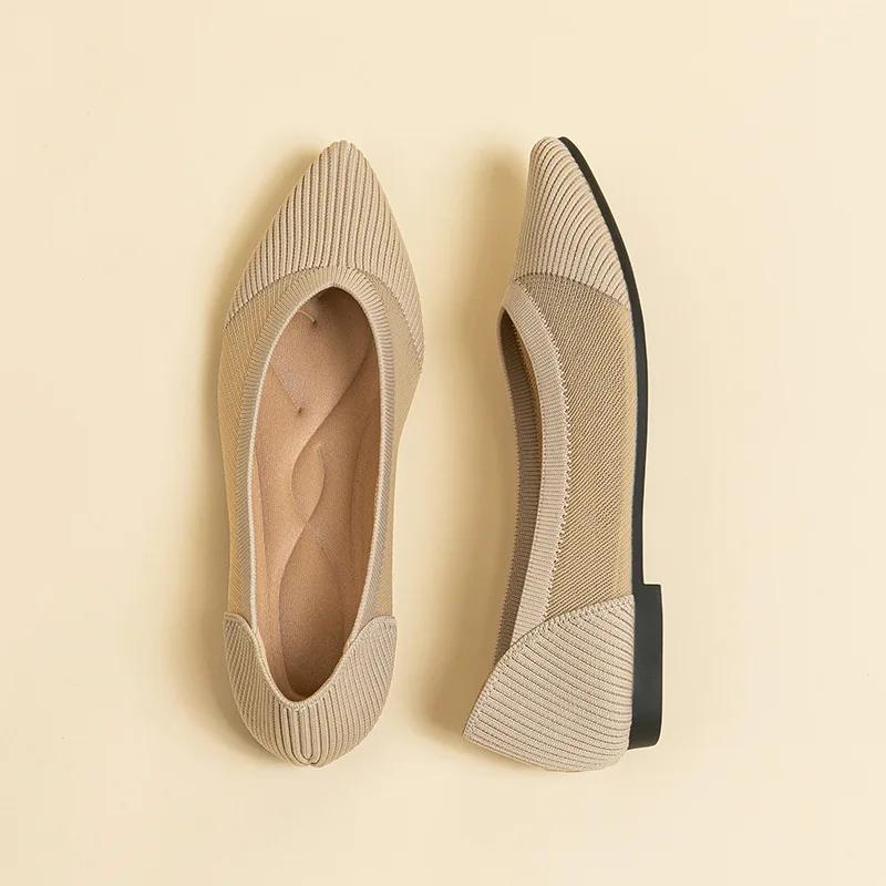 

2025 Модные балетки на плоской подошве для женщин, летние сетчатые дышащие нескользящие резиновые туфли с острым носком, Sapatos De Mujer 43 34 абрикосовый света