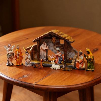 Nativity Scene Set Stable Resin Christmas Manger Figurines for Home Decor Holiday Tabletop Display Gifts