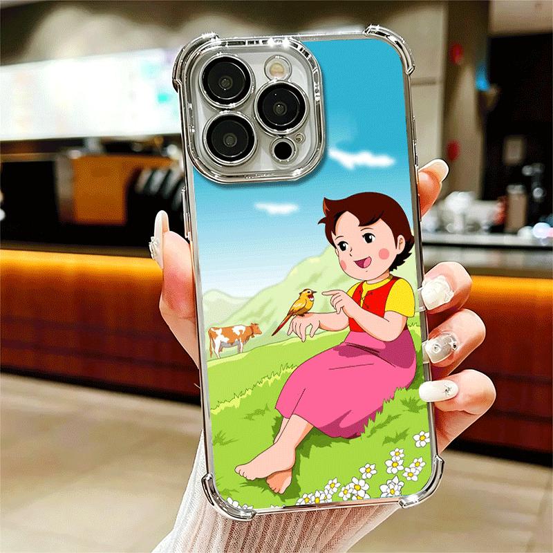 Heidi Cartoon Cute Plating Phone Case For Iphone 16 17 Pro Max Air 16E 14 15 Plus 12 13 Mini Anti-Fall Airabag Cover