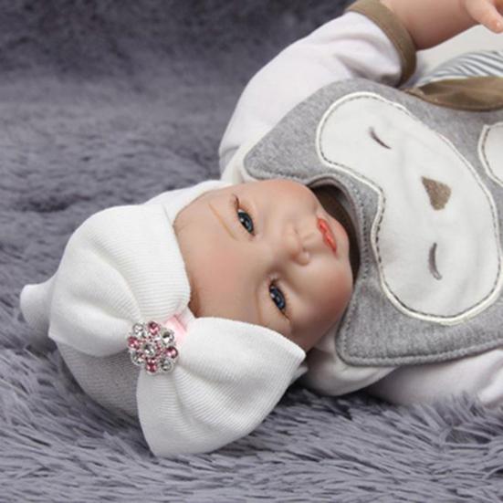 Baby Beanie Bowknot Rhinestone Cotton Soft Skin-friendly Knitted Hat for Party