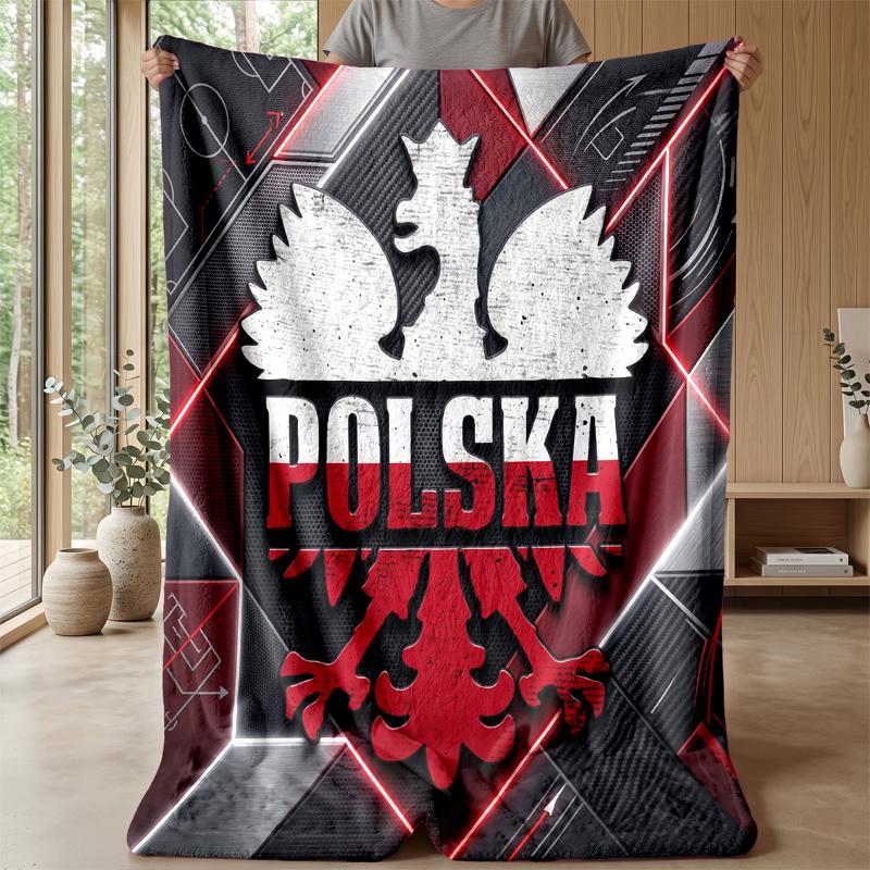Poland Football Printed Flannel Blanket Skin Friendly Warm Decorative Throw for Indoor Couch Bed Daily Use
