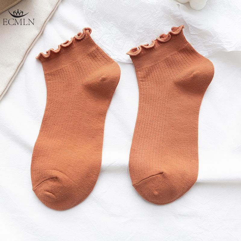 Damensocken mit Salatlocken, Schlauchsocken, einfarbig, süße, lässige Strümpfe