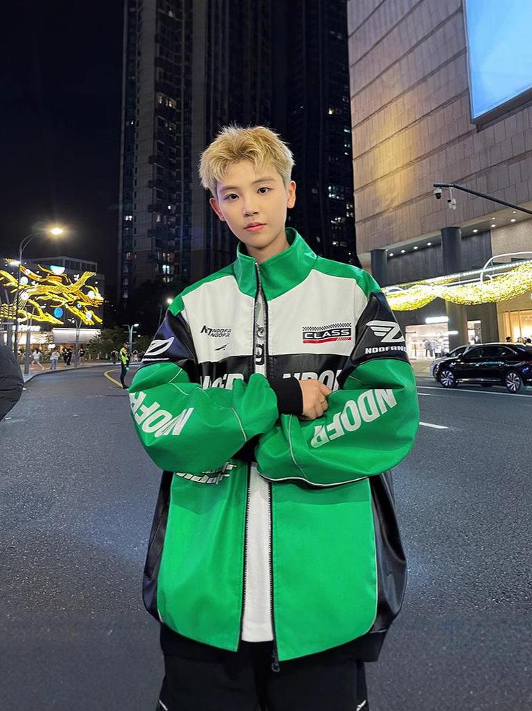 Men's 2024 Biker Racing PU Leather Jacket - Windproof, Autumn/Winter Outerwear