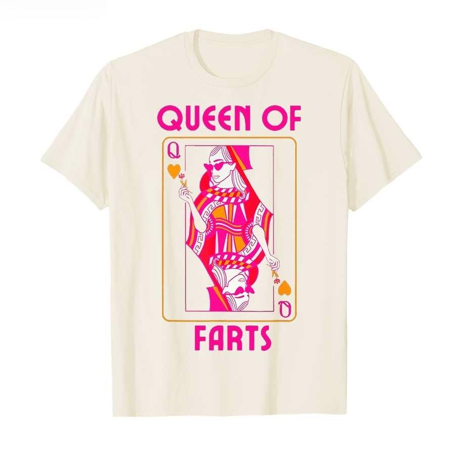 2025 Summer Fart Queen Embarrassed Joke Adult Humorous Tshirt Male Cotton Tshirt Loose Shortsleeved Shirt