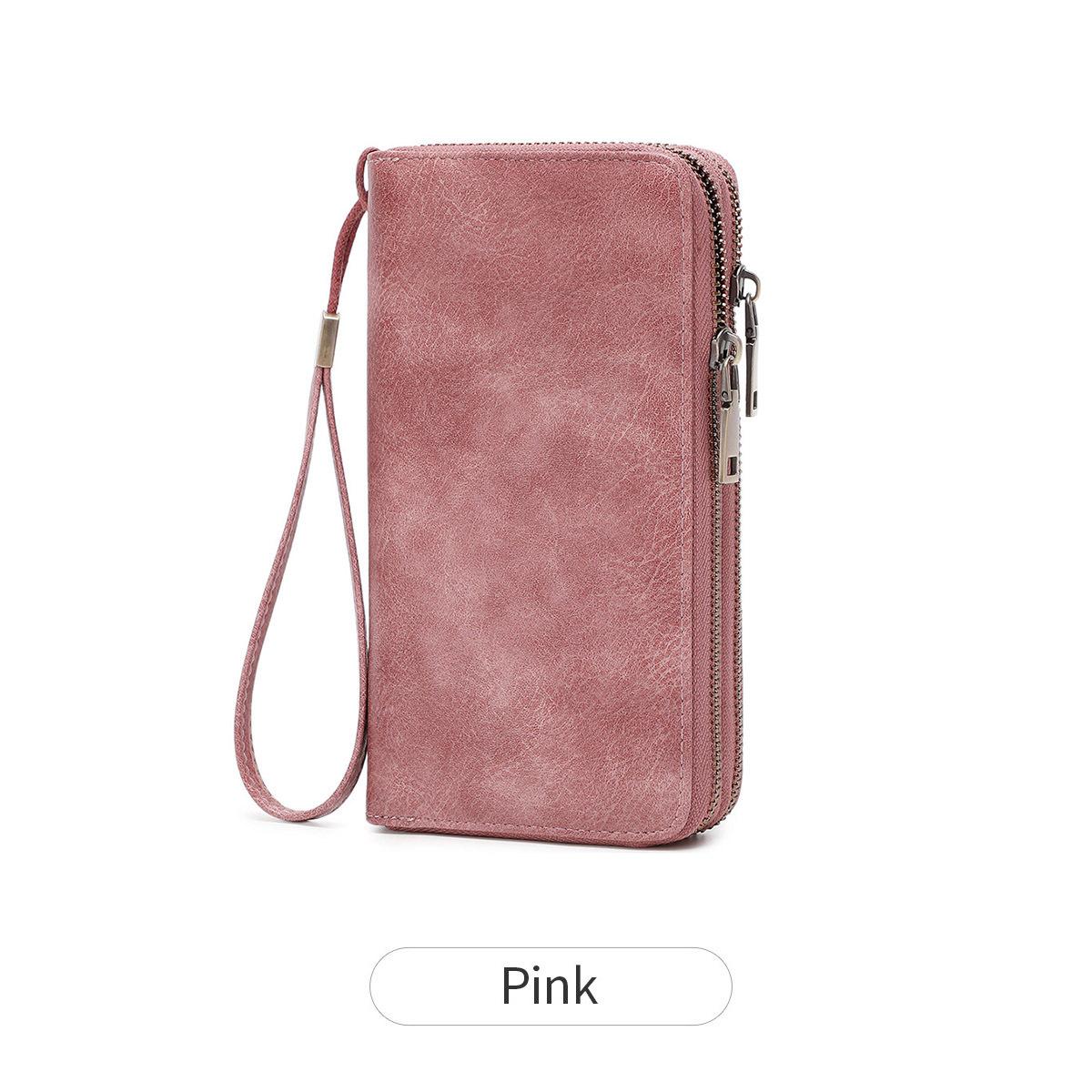 

Новый мужской деловой кошелек Модный длинный кошелек на двойной молнии Ретро Вместительный женский клатч розовый