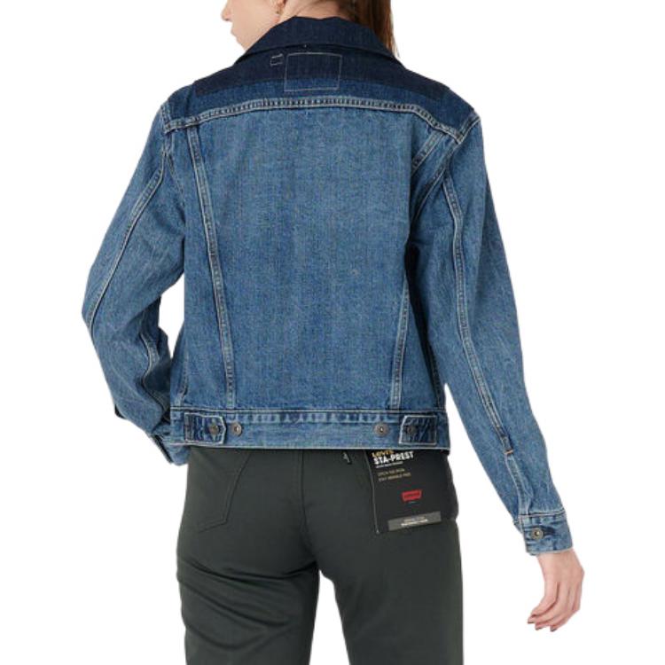 Levis FW22 Color Block Lapel Single-Breasted Casual Denim Jacket Women Jackets Blue A0324-0005