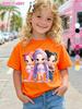 Children's Kpop Popular Cartoon Print T-Shirt Tops Clothing Design Casual Harajuku Style Round Neck Short Sleeve Girl Clothing