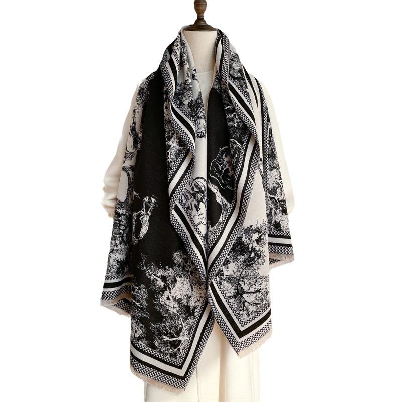 Literary Western Regions Style Jacquard Cashmere Scarf, New Fashion Autumn and Winter Long Scarf, Women's High-end Sense of Cold Shawl