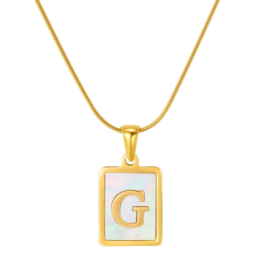 Stainless Steel Snake Chain Alphabet Necklace For Women European And American Style 18k Gold Square Shell Pendant Ins Fashion Characters)