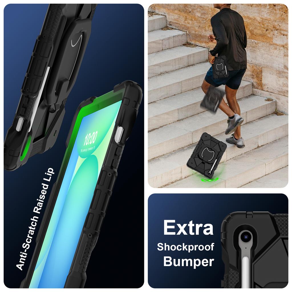 For Samsung Galaxy Tab S10 FE/Tab S9/Tab S9 FE.360° Rotating Grip Heavy Duty Protection Stand TPU+PC 3in1 Anti-knock Shockproof Tablets PC Case