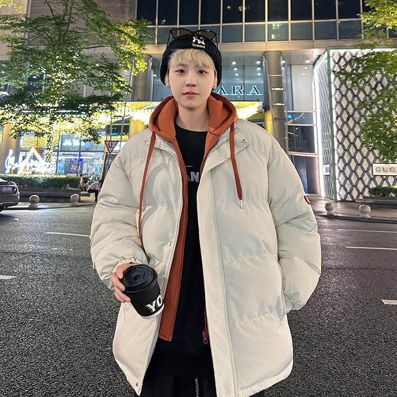 

Fake two-piece cotton clothes, men s new thickened warm cotton-padded clothes, large-size student bags, winter hooded couple jackets. M