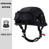 Factory Price Motorcycle Helmets German Style Leather Half Face Helmet DOT Cap1/2 Shell Helmets+Goggles Low Profile Helm Casque
