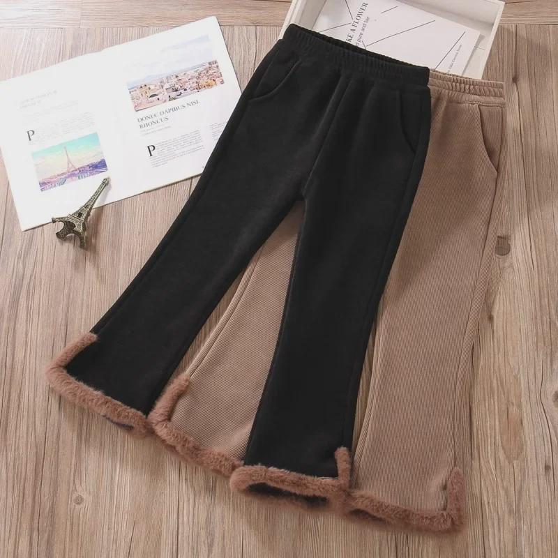 2023 Girls' Trendy Velvet-Lined Straight Casual Pants for Older Kids