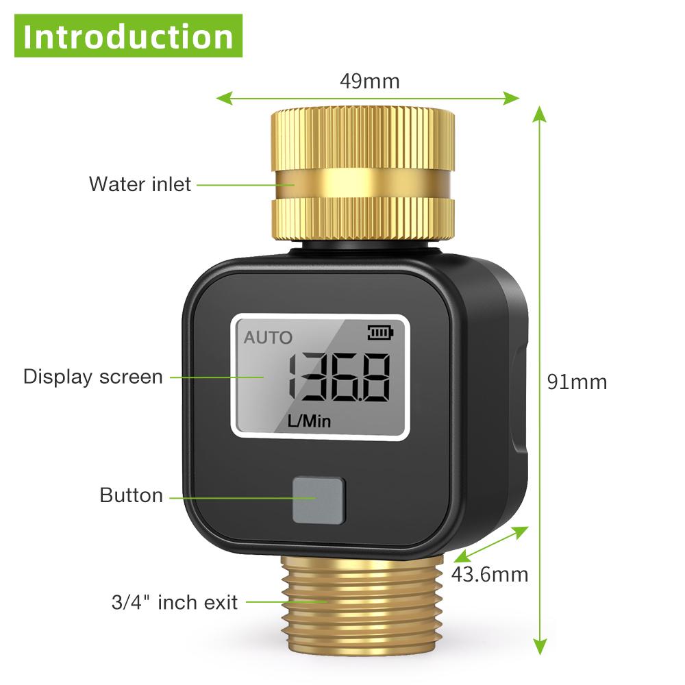 Brass Metal Thread Digital Water Flow Meter Water Consumption and Flow Rate for Garden Irrigation Hose For Outdoor Garden
