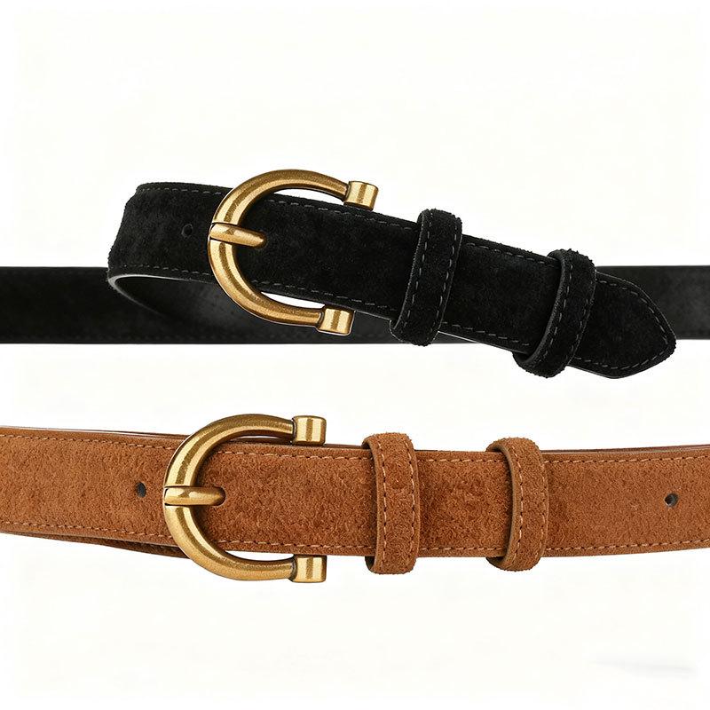 Women's Velvet Retro Fashion Leather Belt for High-End Jeans and Dresses