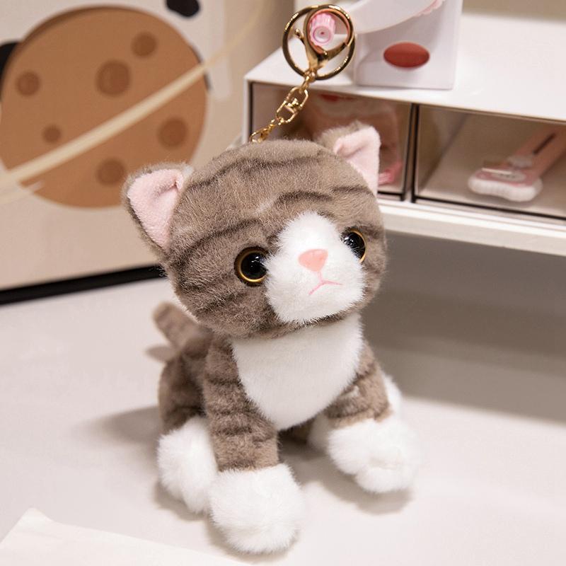 15cm Cute Simulated Sitting Cat Pendant Doll Plush Toy Stuffed Soft Animal White Black Kitten Keychain Doll Kids Birthday Gift
