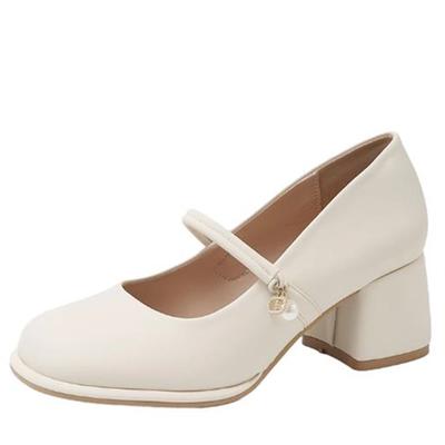 Zapatos Mary Jane para Mujer 2025 Nuevos Tacón Medio Modernos Versátiles Estilo Francés Tacón Alto Grueso Zapatos de Salón Suaves con Faldas