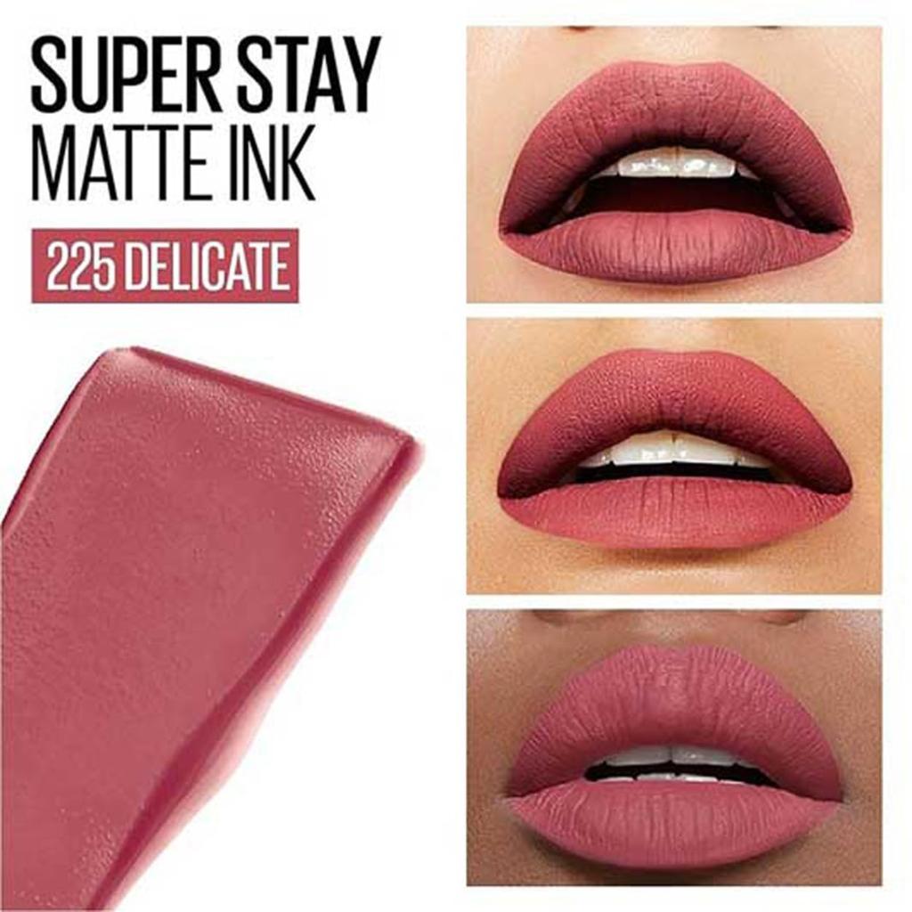 Maybelline New York Liquid Matte Lipstick 225 Delicate 5ml Superstay Matte Ink 16hr Long Lasting Non-Transferable Color