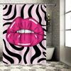 Bold Statement Black White Striped Bath Curtain with Pink Lip Design for Bathroom Decor Durable Waterproof Shower Curtain Set