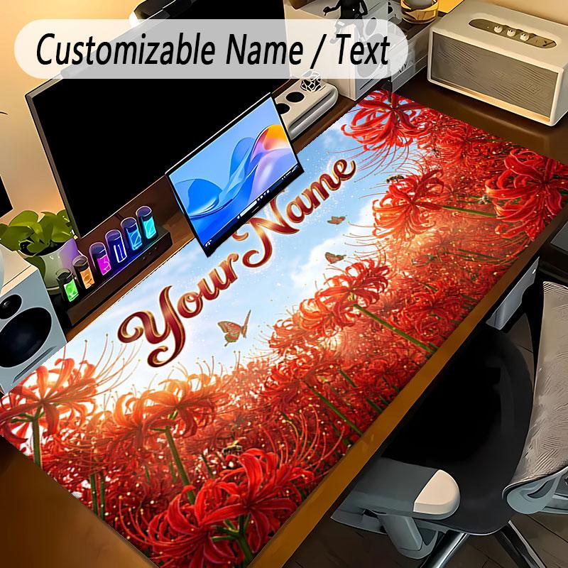 Floral Garden Theme Personalized Mouse Pad Custom Name Text Non Slip Desk Pad For Laptop Office Desktop