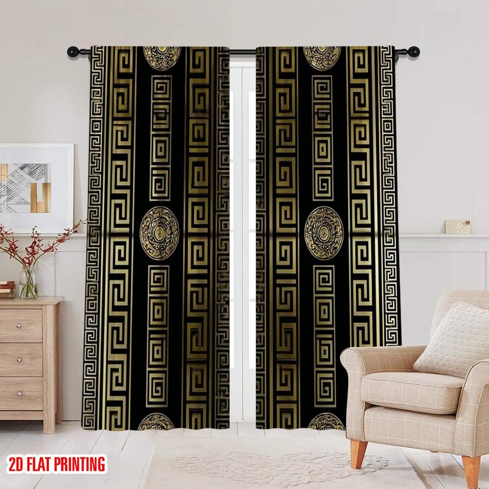 2D flat printing 2pcs Curtains Greek Durable 100% Polyester Fabric Without Electricity All Season Party & Holiday Decor for