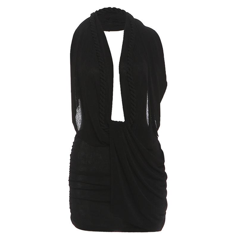 2026 Summer Sexy Deep V Halter Backless Short Dress - European & American Style Large