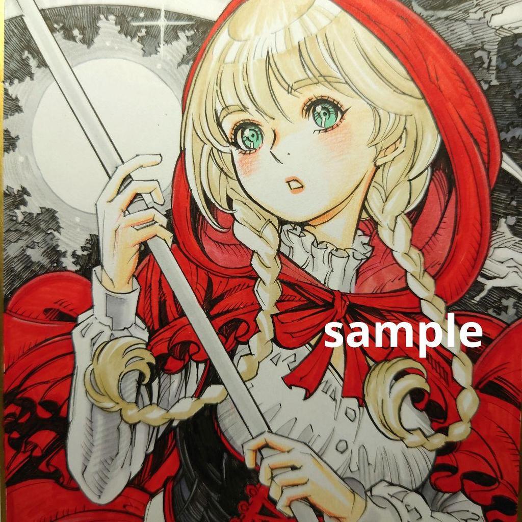 [USED] Hand-drawn Illustration 227 Original Original Drawing Doujin "Little Red Riding Hood's Scythe In the Moonlight