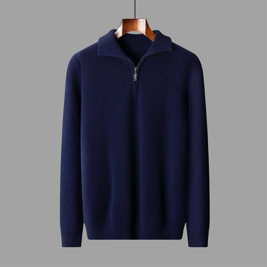 Men'S Wool Sweater With Ingot Stitch Half-Zip Lapel Thickened Casual Fashion Wool Knit Sweater For Men