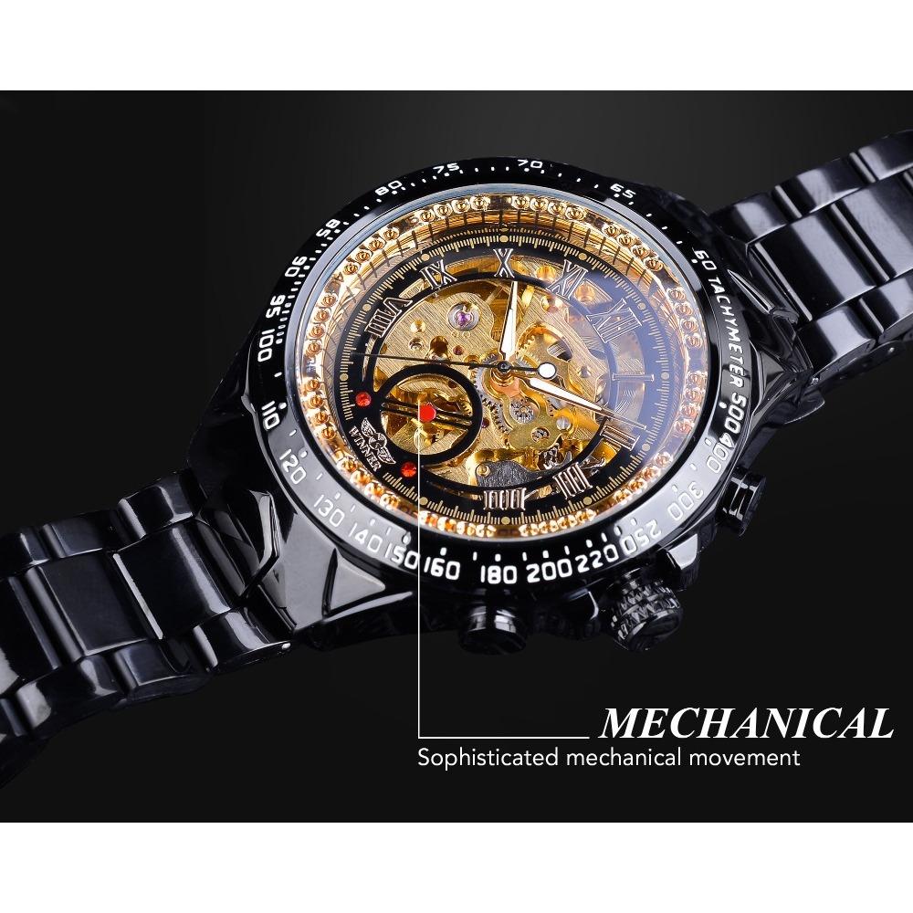 T-winner Orologio meccanico automatico cavo interamente in acciaio color oro, personalità alla moda da uomo
