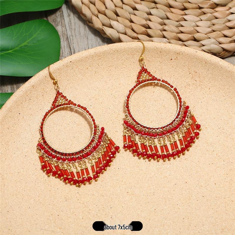 Bohemian Ethnic Dangle Earrings - Women's Hand-Woven Vintage Holiday Long Earrings