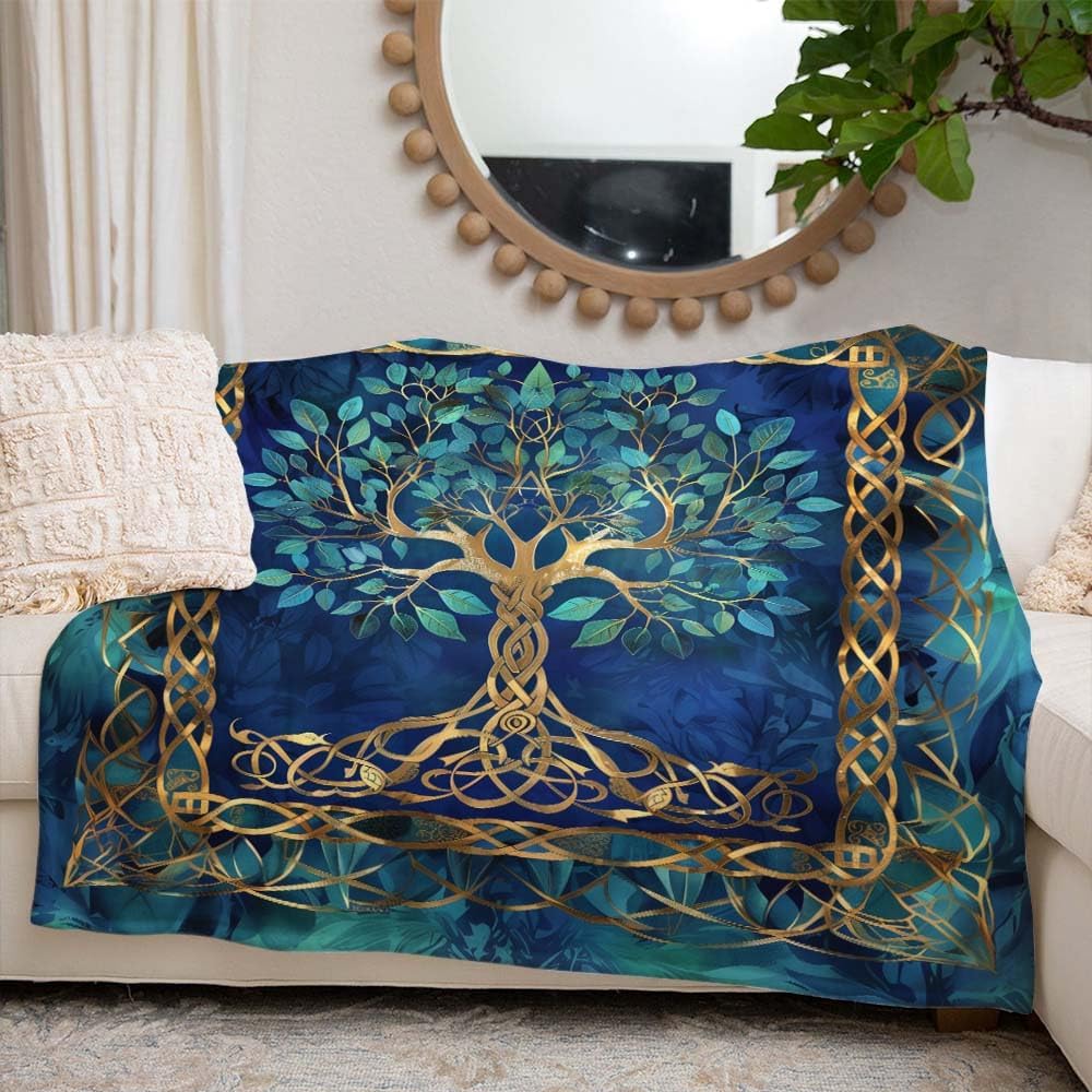 Yggdrasil blanket Norse mythology design tree of life pattern soft throw boho decor bedroom textile mystical accessory