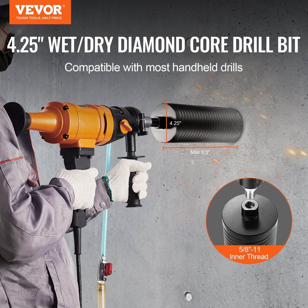 Core Drill Bit, 4.25" Wet/Dry Diamond Core Drill Bits for Brick and Block, Concrete Core Drill Bit with Pilot Bit Adapter and Saw Blade, 9.5" Drilling