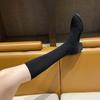 Elastische spitz zulaufende halbhohe Sockenstiefel für Damen Frühling Herbst mittlerer Absatz mittelhohe Stiefel Frau Trend 2025 Gyaru Goth Schuhe