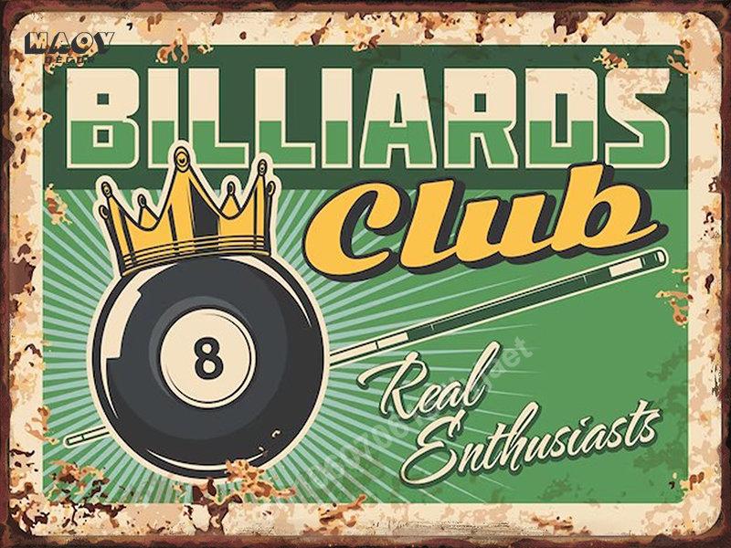 Retro Billiards Club Tin Sign Cafe Bar Beer Pub Snacks Wall Art Decoration Man Cave Vintage Metal Tin Signs Paintings Plates