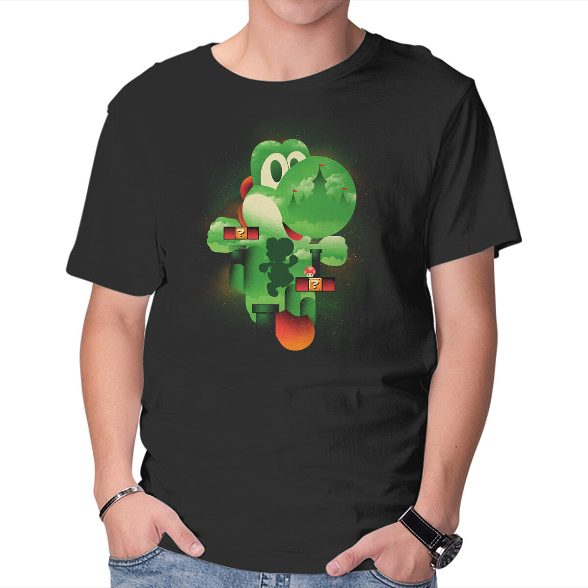 Unisex Crew Neck T-Shirt Yoshi World Graphic Short Sleeve Casual Tee XS