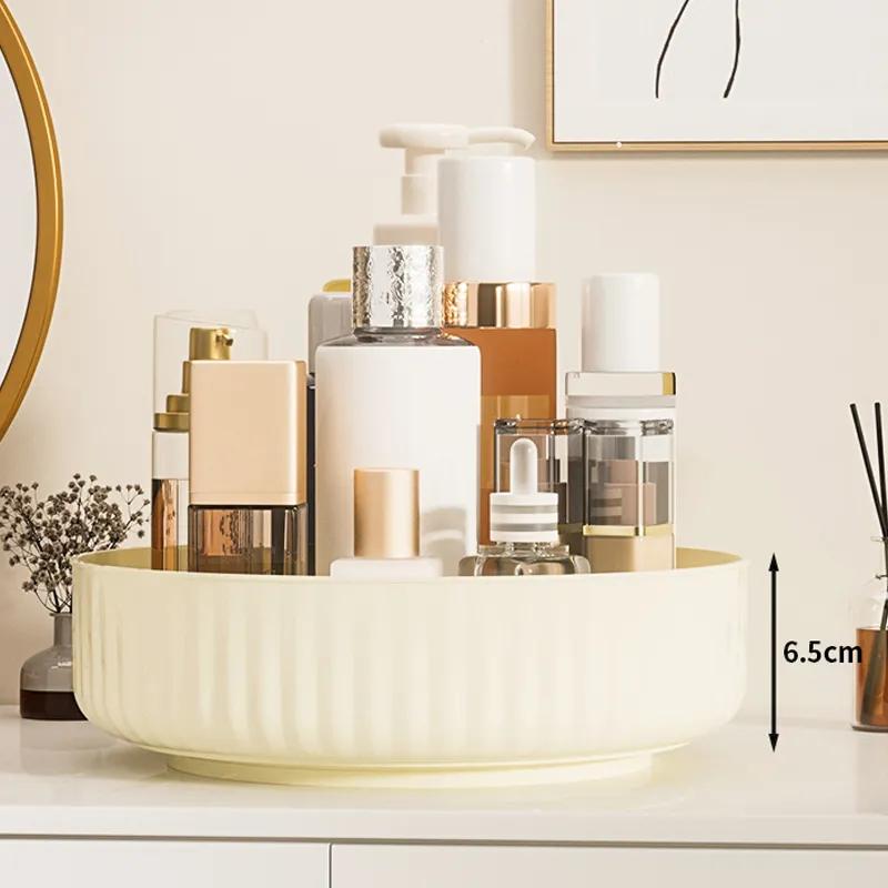 Cremefarbener Desktop-Kosmetik-Aufbewahrungsbox im Stil, drehbar, aus Acryl, für Schmink- und Hautpflegeprodukte, Badezimmer-Waschbecken, Haushalt, tragbares Aufbewahrungsregal Ya411