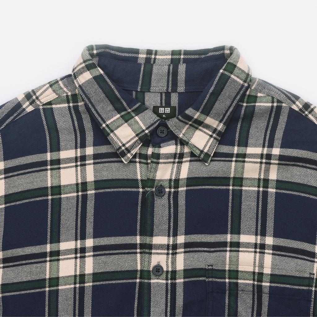 UNIQLO Plaid Single-Breasted Point Collar Long Sleeve Shirt Women shirts Light-Blue 462406-67