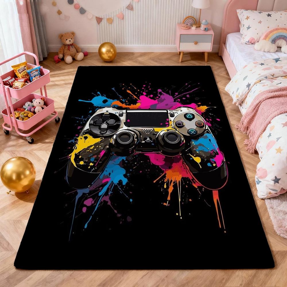 Gamepad Splash Art Indoor Rug Nonslip Durable Carpet For Boys Bedroom Gaming Room Home Decor Memorial Gift