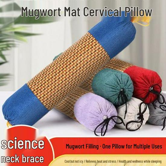 Xikang Ice Silk Mugwort Neck Pillow: Cylindrical Sleep Aid for Home with Cooling and Neck Protection.