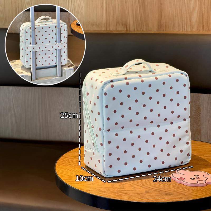 Polka Dot Pu Leather Cosmetic Bag Large Capacity Multi Compartments For Daily Travel Makeup Skincare Storage