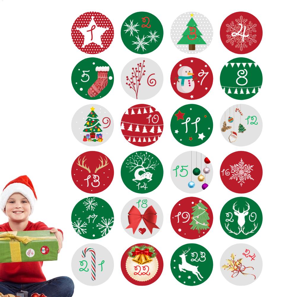 1-24 Christmas Advent Calendar Number Paper Stickers DIY Gifts Baking Package Envelope Stationery Xmas Party Seal Label Stickers