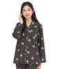 SAZAC Kuromi Shirt Long Sleeve and Pants Loungewear Pajamas, Broadcloth, 100% Cotton, Women's Set, (Black/L/SAN1902)