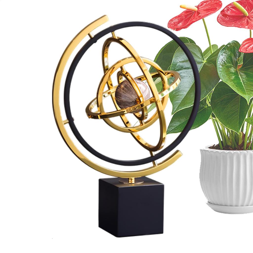Rotating Metal Globe Ornament Electroplated Iron Material Retro Home Accent Modern Tabletop Abstraction Globe Art Decor