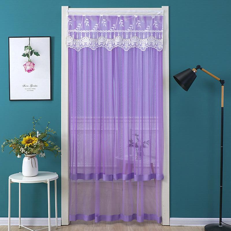 1PC Door Curtain Home Decoration Polyester Pleated Anti Mosquito Lace Embroidery Self Adhesive Double Layer