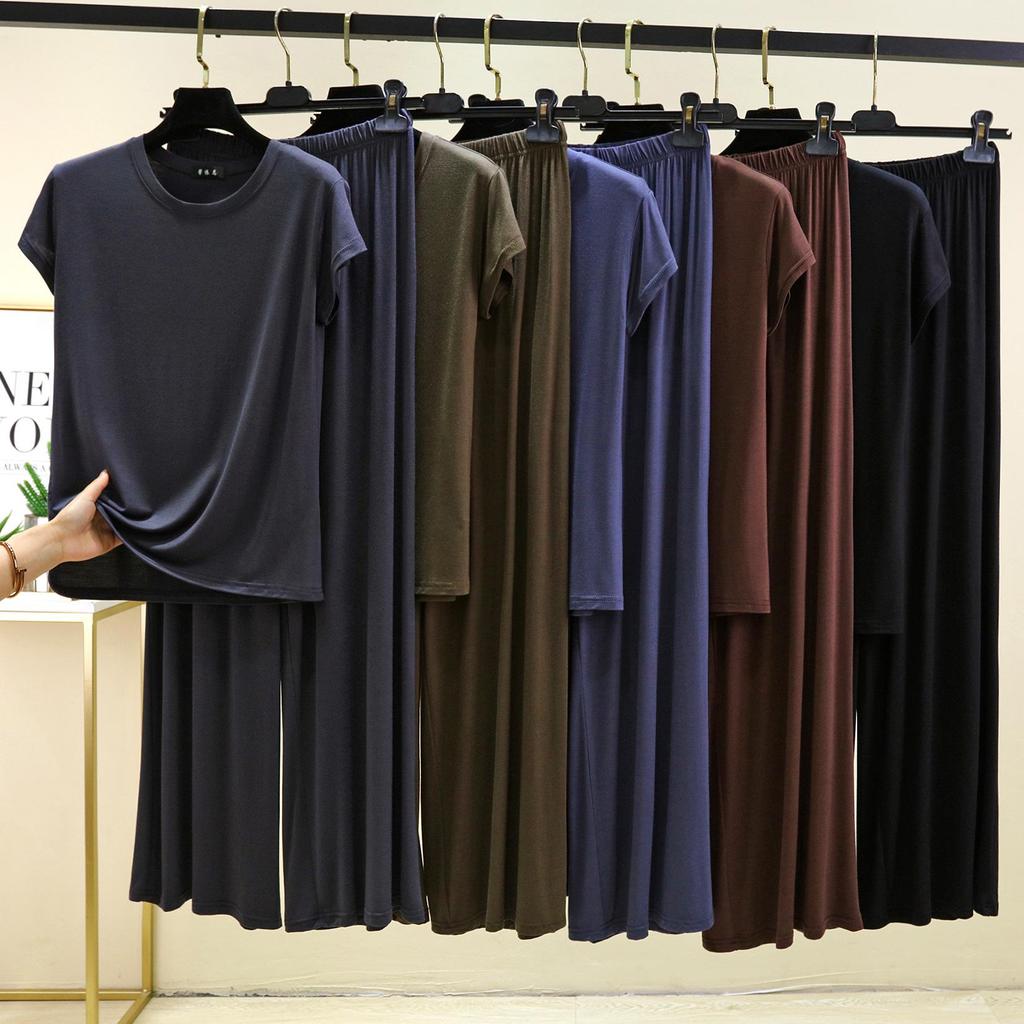 Plus Size Modal Pajama Set: Short Sleeve T-Shirt & Long Casual Pants