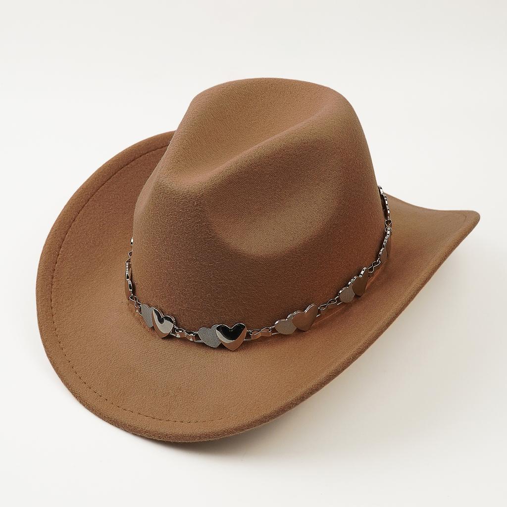 High Sense Versatile Western Cowboy Hat Turquoise Chain Hat Autumn and Winter Women's Fashion Casual Retro Top Hat