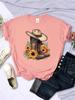 Cartoons Unisex Tshirts Cowboy Riding Boots Sunflowers Printed Tees Oneck Comfortable Soft Short Sleeve Summer Female Clothes