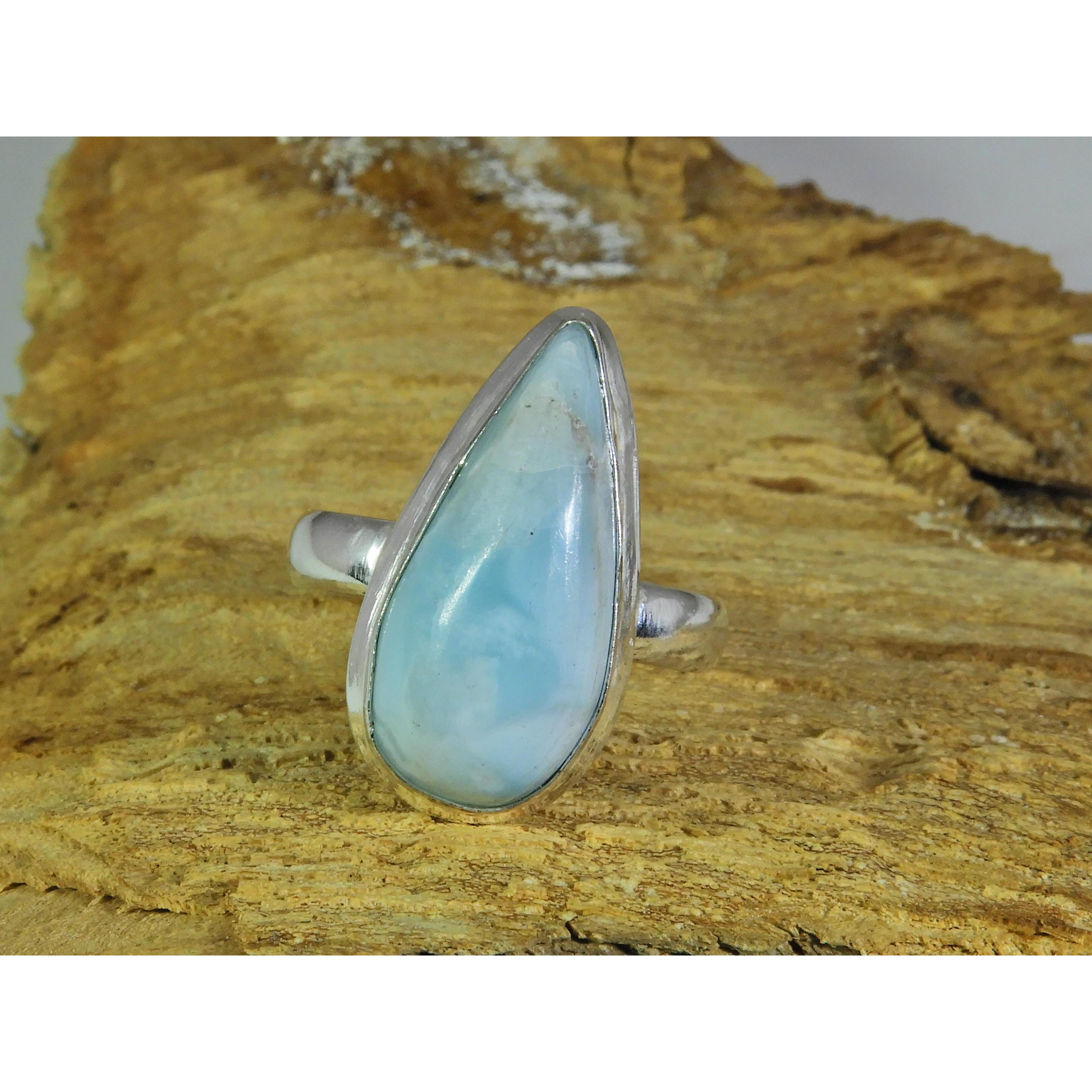 

Natural Larimar Pectolite 925 Solid Sterling Silver Ring Size US-5.5 PG-63