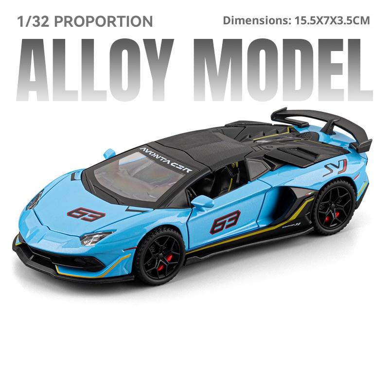 1/32 Alloy Die-cast SVJ63 Sports Car Model With Door Opening, Sound and Light Pull Back, Children's Toy Birthday Gift